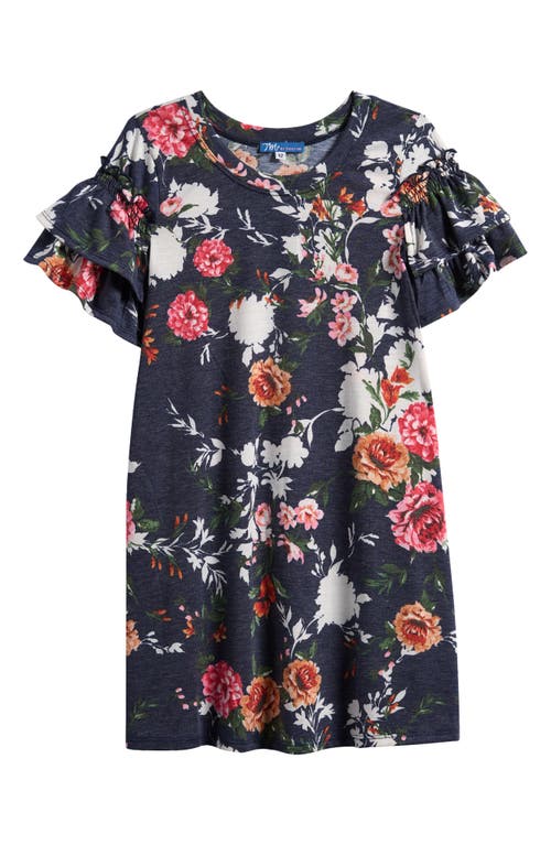 Truly Me Kids' Floral Ruffle Sleeve Dress In Burgundy