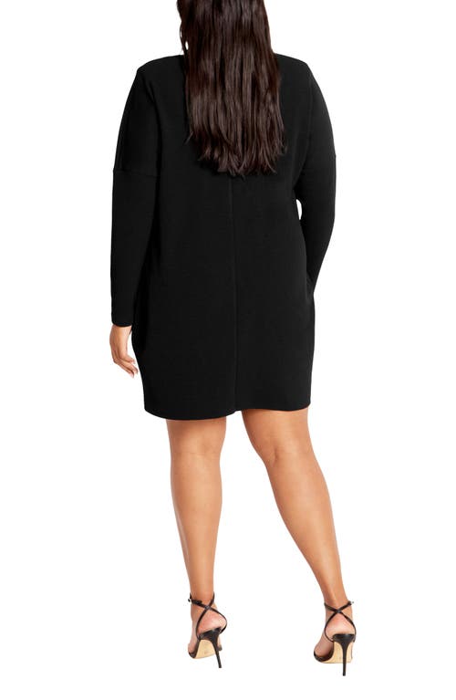 Shop City Chic Wrap Neck Long Sleeve Minidress In Black
