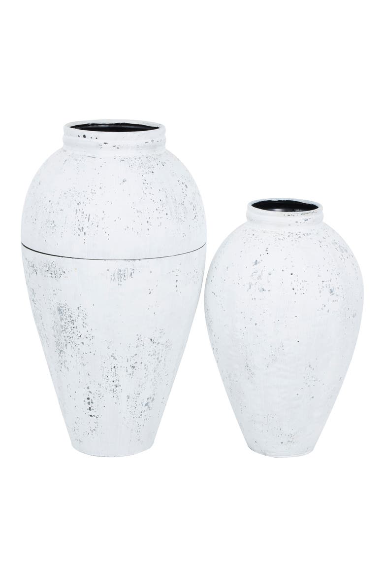 Set of 2 Metal Vases, Alternate, color, WHITE