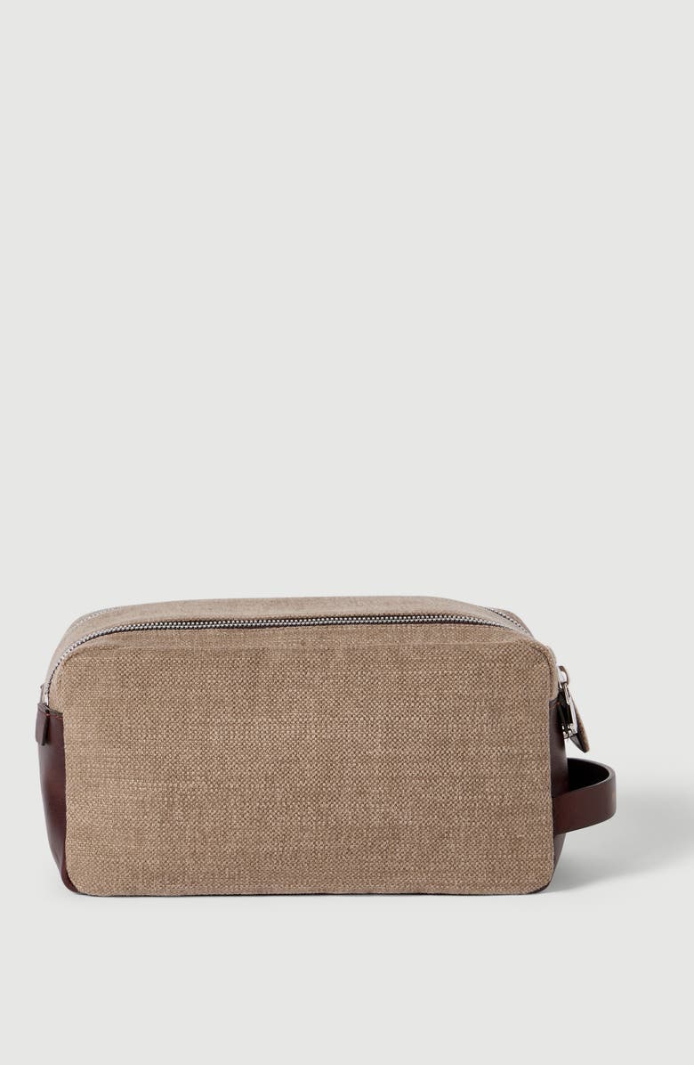 Brunello Cucinelli Canvas and burnished calfskin beauty case, Alternate, color, Leather