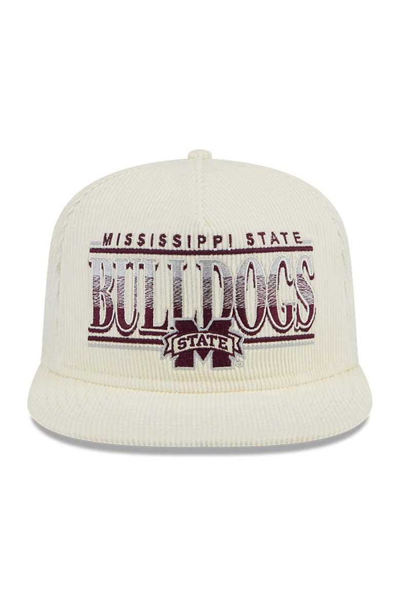 Men's New Era White Mississippi State Bulldogs Throwback Golfer Corduroy Snapback Hat, Alternate, color, Cream