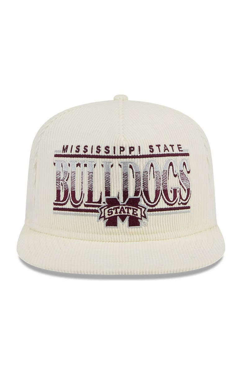 New Era Men's New Era White Mississippi State Bulldogs Throwback Golfer Corduroy Snapback Hat, Alternate, color, Cream
