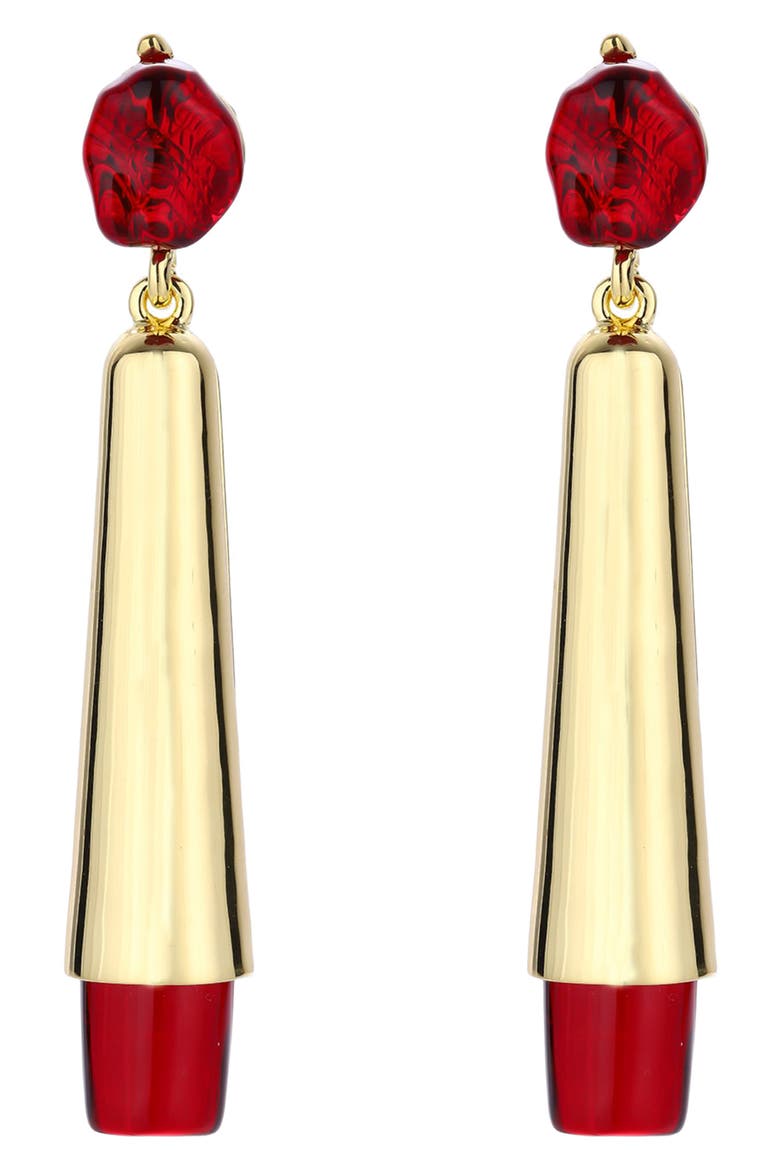 Renne Linear Drop Earrings, Main, color, GOLD/ RED