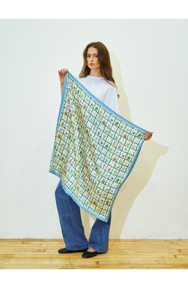 Lost Pattern x NYBG "Oasis Charms" Silk Square Scarf, Alternate, color, Blue