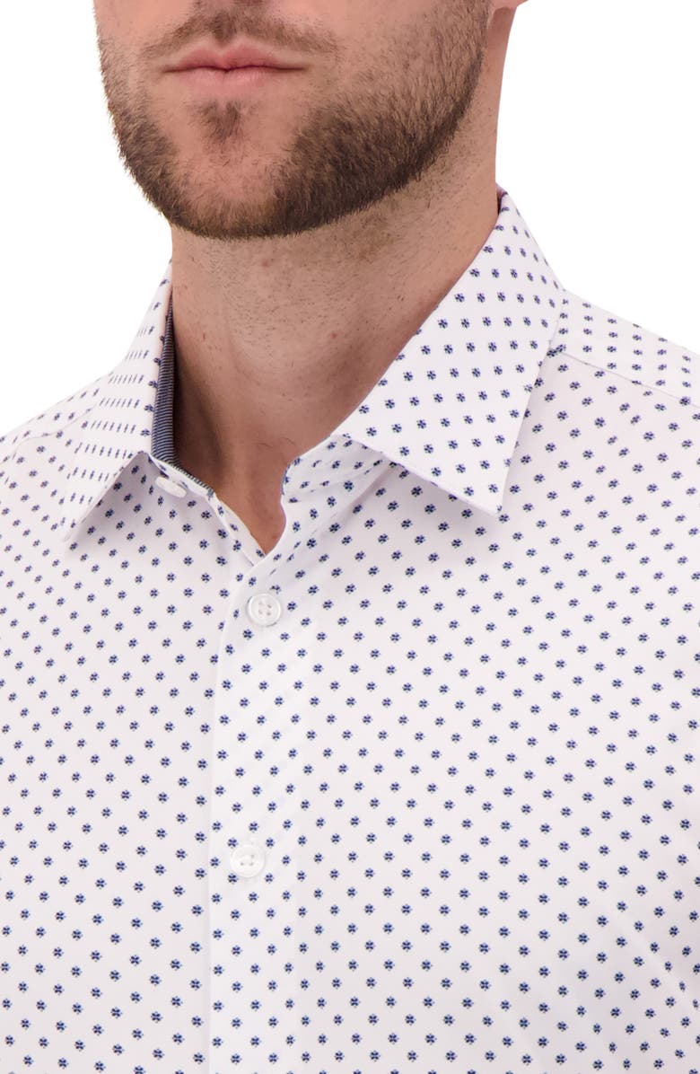Report Collection Modern Fit Geometric Print 4-Way Stretch Button-Up Shirt, Alternate, color, 01 White