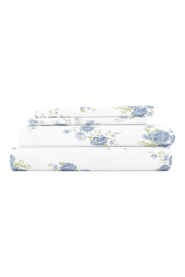 Premium Rose Bunch 4-Piece Flannel Bed Sheet Set, Main, color, LIGHT BLUE