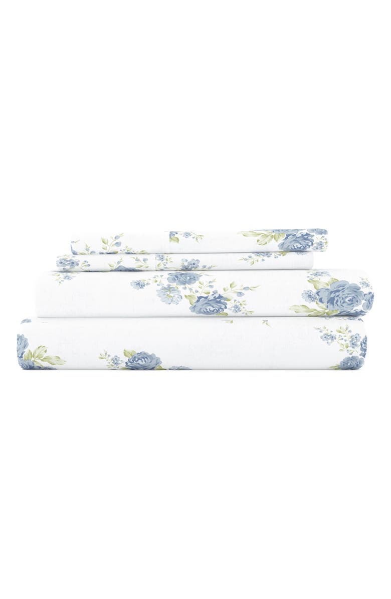 HOMESPUN Premium Rose Bunch 4-Piece Flannel Bed Sheet Set, Main, color, Light Blue