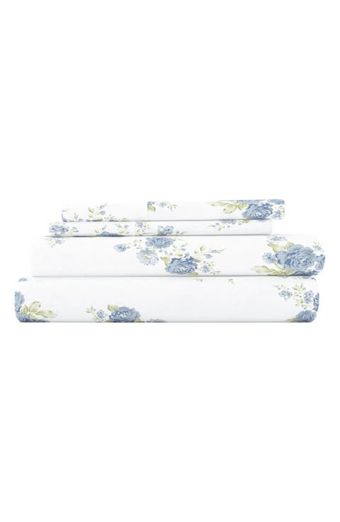 Premium Rose Bunch 4-Piece Flannel Bed Sheet Set