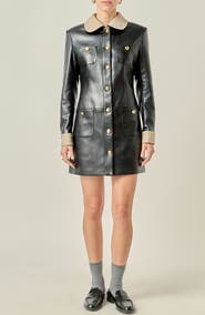 English Factory Faux Leather Long Sleeve Minidress