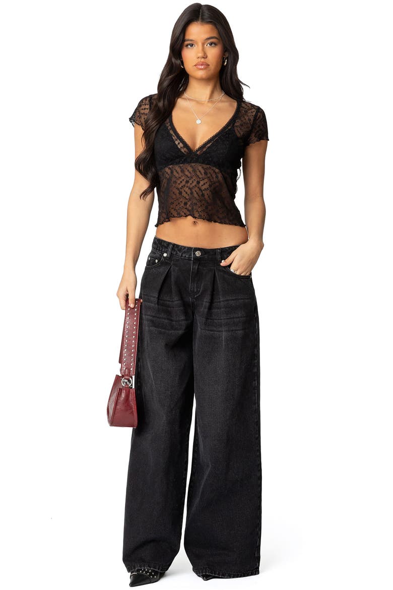 Pleated Low Rise Wide Leg Jeans, Alternate, color, BLACK