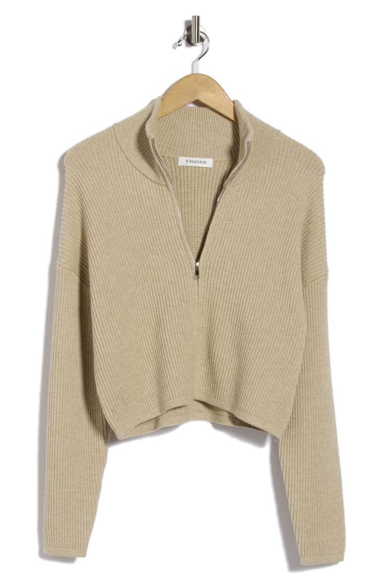 Full Zip Ribbed Sweater, Alternate, color, MUSHROOM