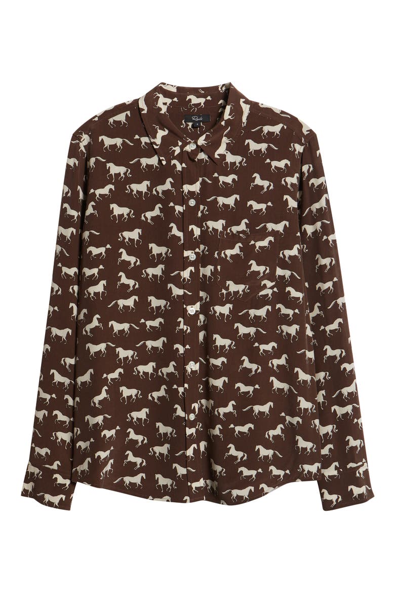 Kate Horse Print Silk Button-Up Shirt, Alternate, color, IVORY HORSES