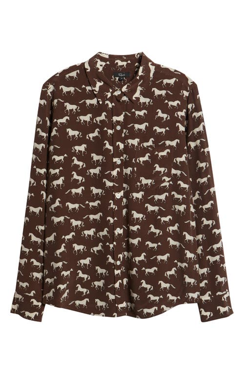 Rails Kate Horse Print Silk Button-up Shirt In Brown