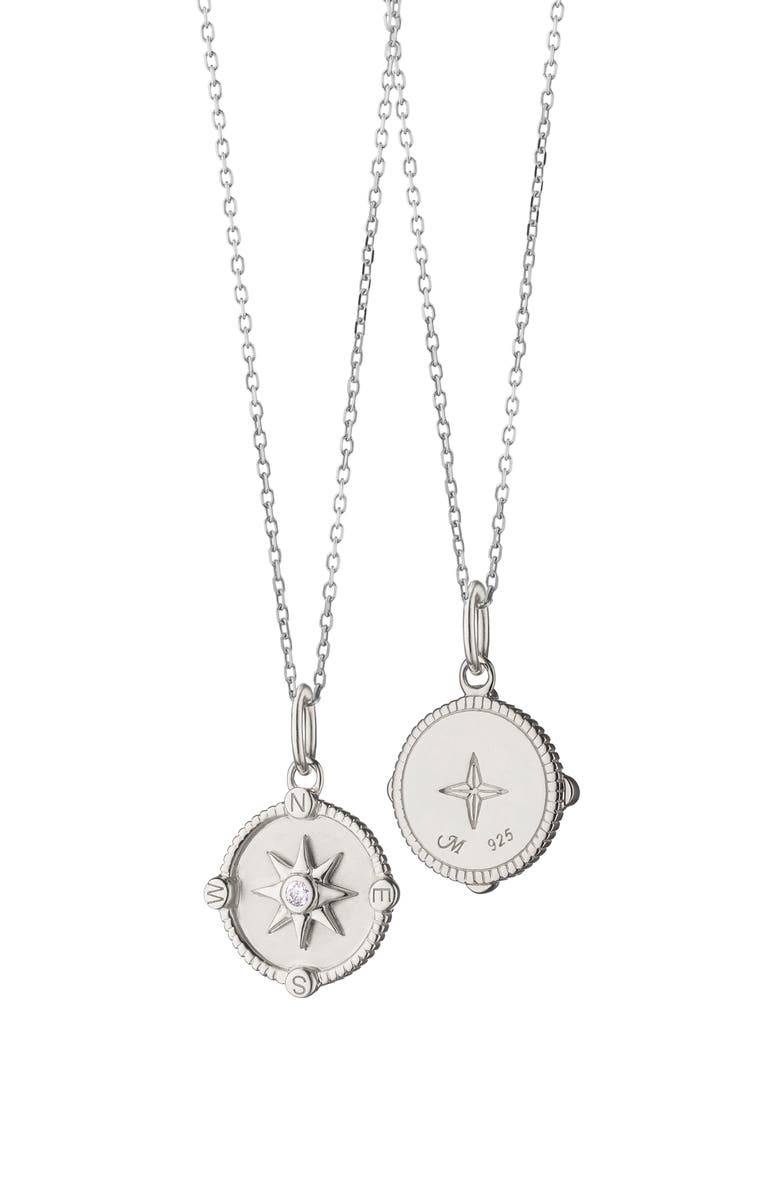 Monica Rich Kosann Mini Adventure Compass Necklace, Alternate, color, Silver