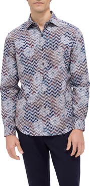 Bugatchi Axel Shaped Fit Floral Chevron Print Stretch Button-Up Shirt