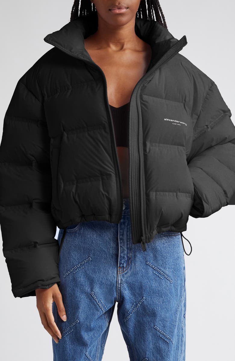 Alexander Wang Reflective Logo Crop Down Puffer Coat, Alternate, color,