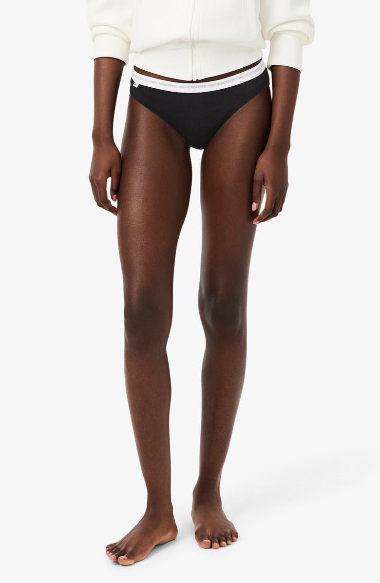 Lacoste 3-Pack Stretch Cotton Bikini Briefs, Alternate, color, Black/ White/ Silver Chine