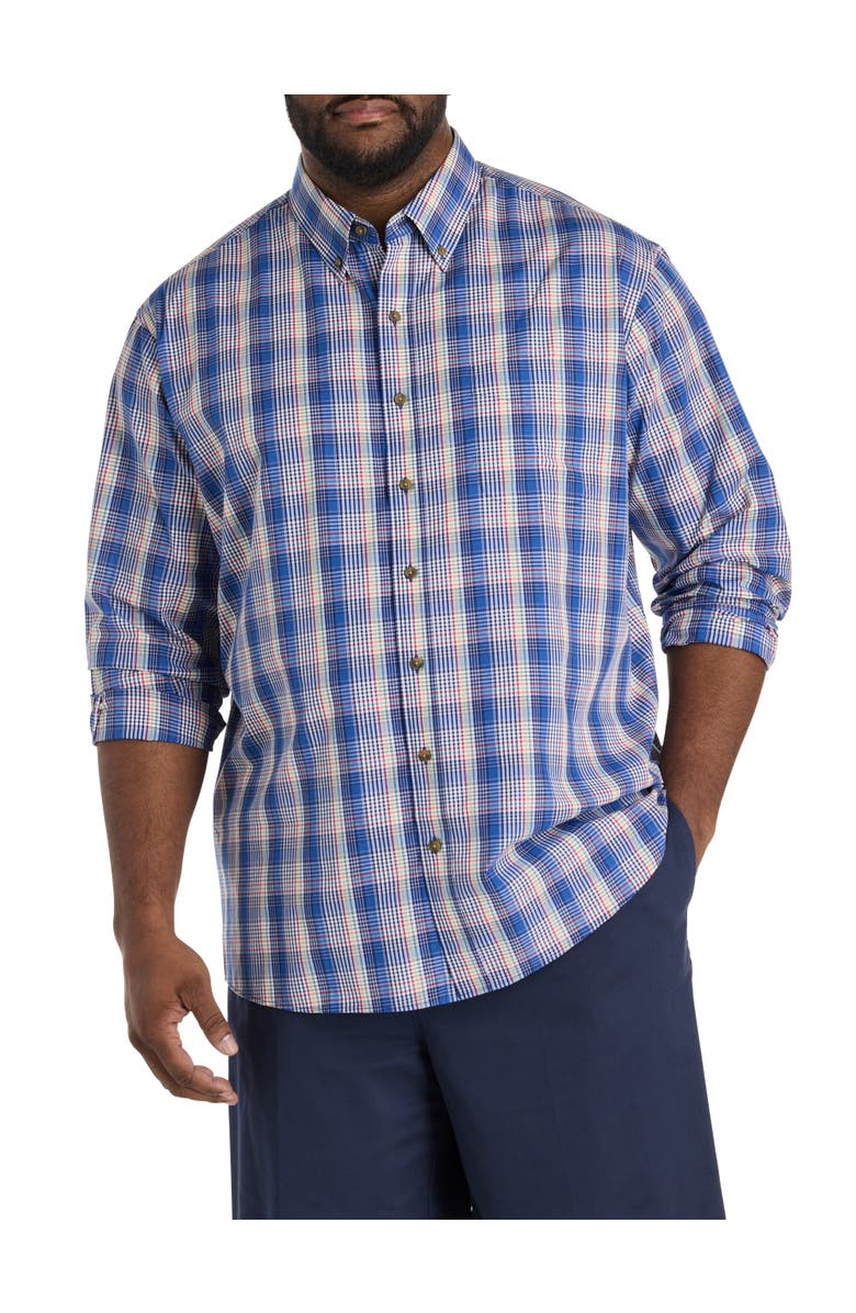 Harbor Bay by DXL Big & Tall Easy-Care Colorful Plaid Sport Shirt, Main, color, Blue Multi