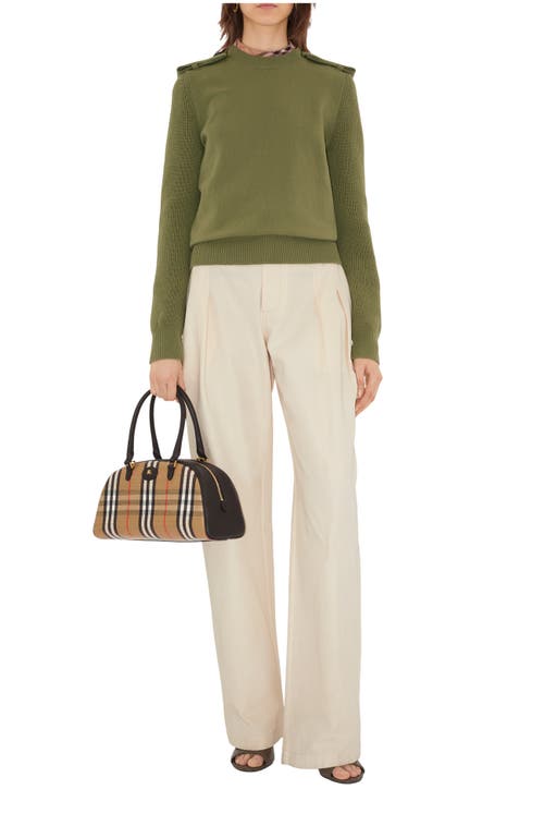Burberry Check Epaulette Wool Cashmere Blend Sweater In Green