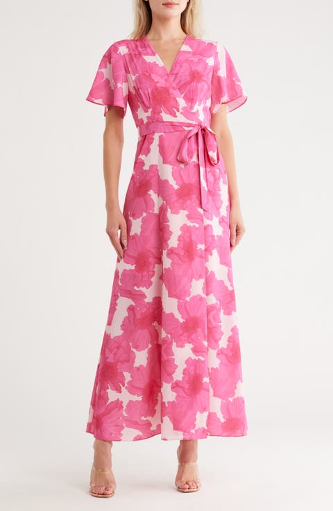 Flutter Sleeve Maxi Wrap Dress