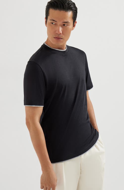 Brunello Cucinelli Jersey T-shirt With Contrasting Profiles In Black