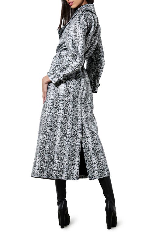 Alice And Olivia Jarrett Vegan Snake Strong Shoulder Maxi Coat In Off White/black Python