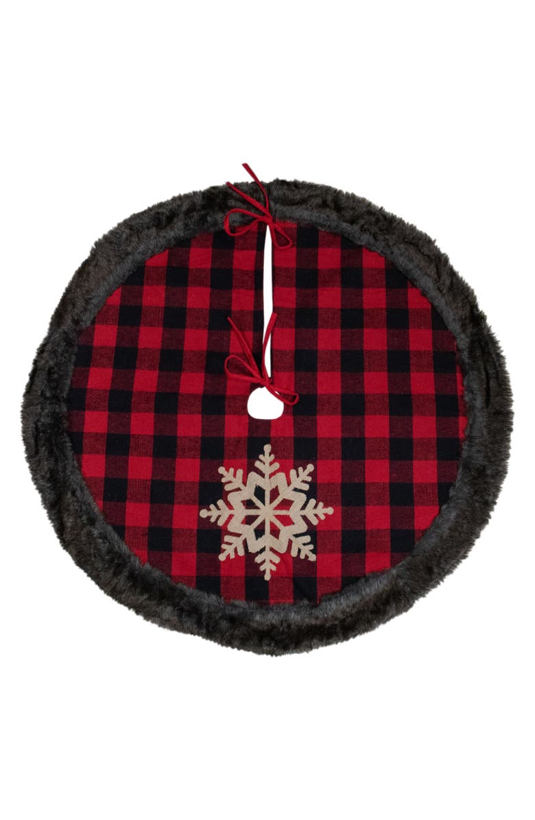 Northlight 48-Inch Red and Black Christmas Tree Skirt with Burlap Snowflake, Main, color, Red