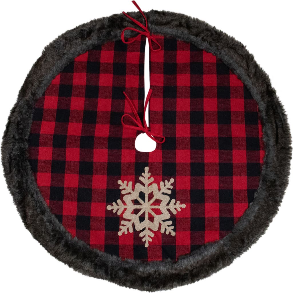 Northlight 48-inch Red And Black Christmas Tree Skirt With Burlap Snowflake In Red