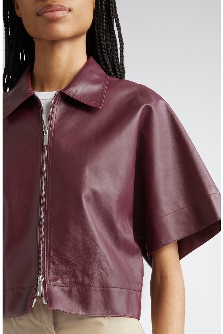 Elbow Sleeve Napa Leather Crop Jacket, Alternate, color, VIOLET ASH