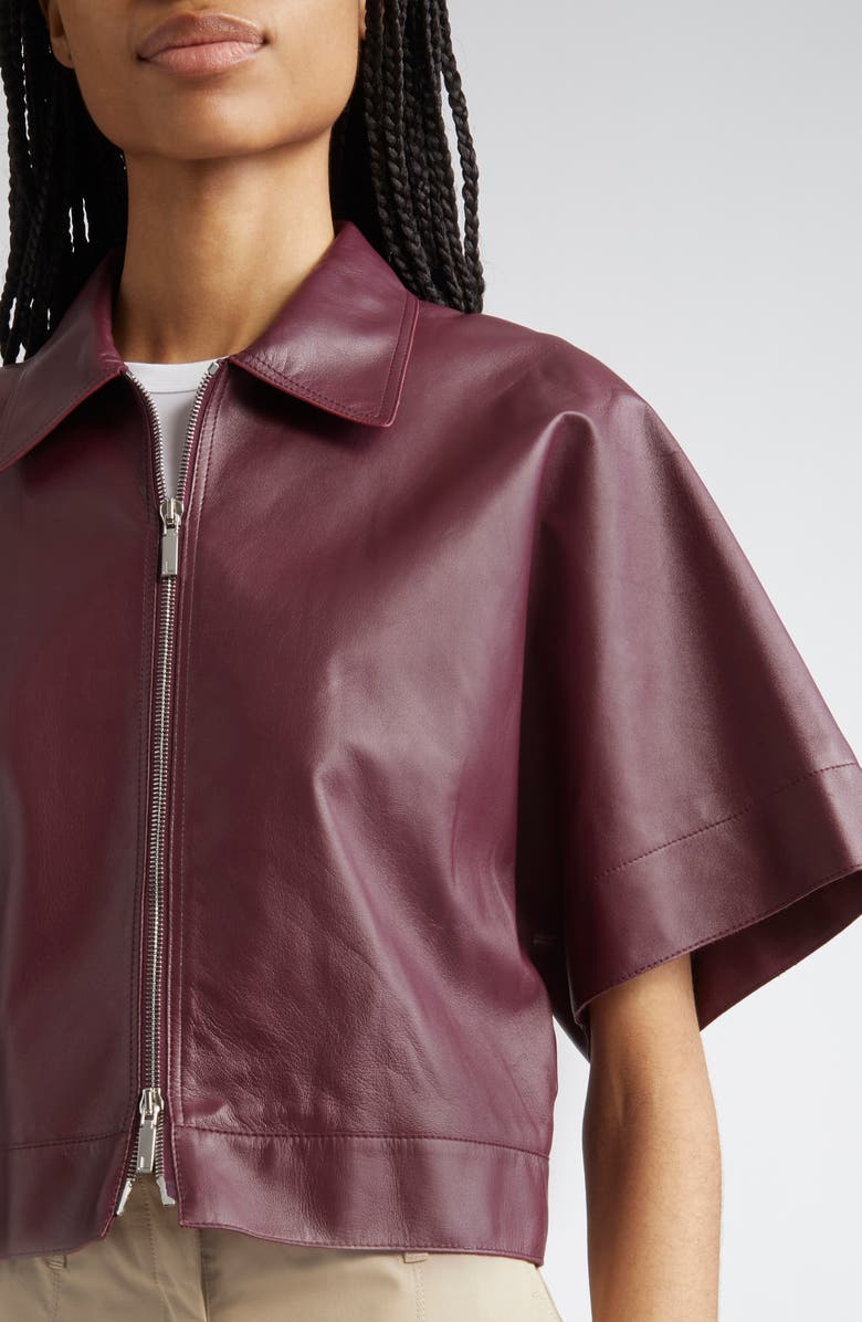 Lafayette 148 New York Elbow Sleeve Napa Leather Crop Jacket, Alternate, color, Violet Ash