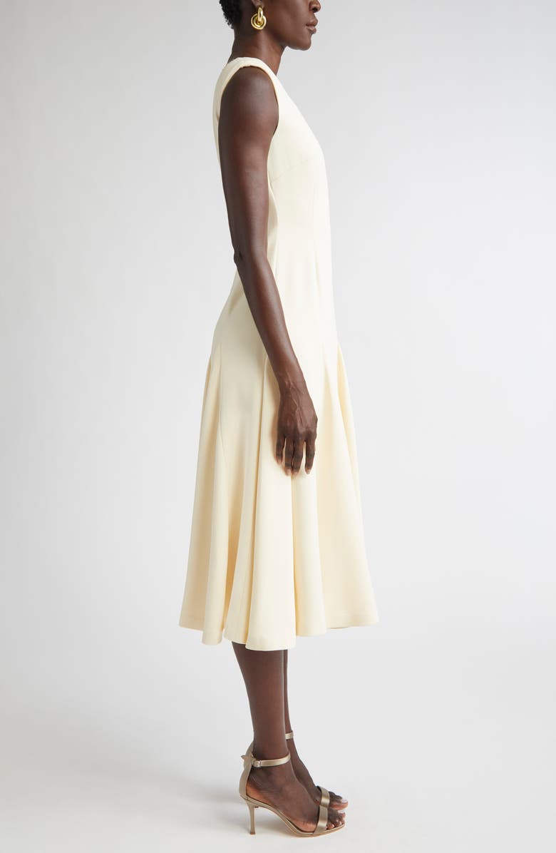 ST. JOHN Stud Embellished Sleeveless Stretch Cady Midi Dress, Alternate, color, Butter