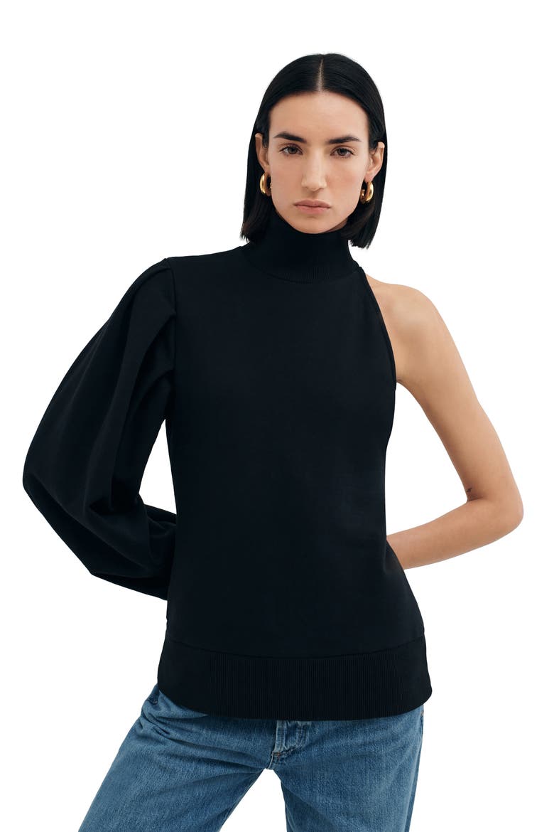 Rhett One Shoulder Sweatshirt, Alternate, color, BLACK