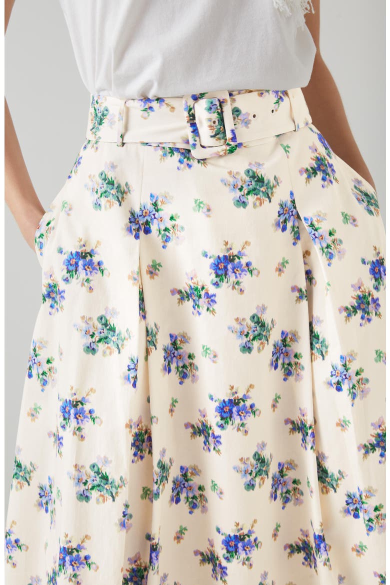 Elodie Floral Belted Organic Cotton Midi Skirt, Alternate, color, CREAM