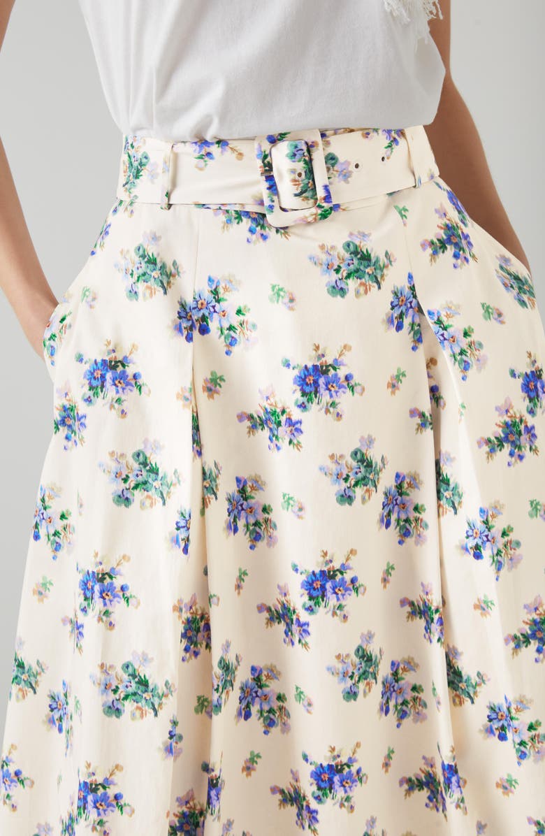 LK Bennett Elodie Floral Belted Organic Cotton Midi Skirt, Alternate, color, 