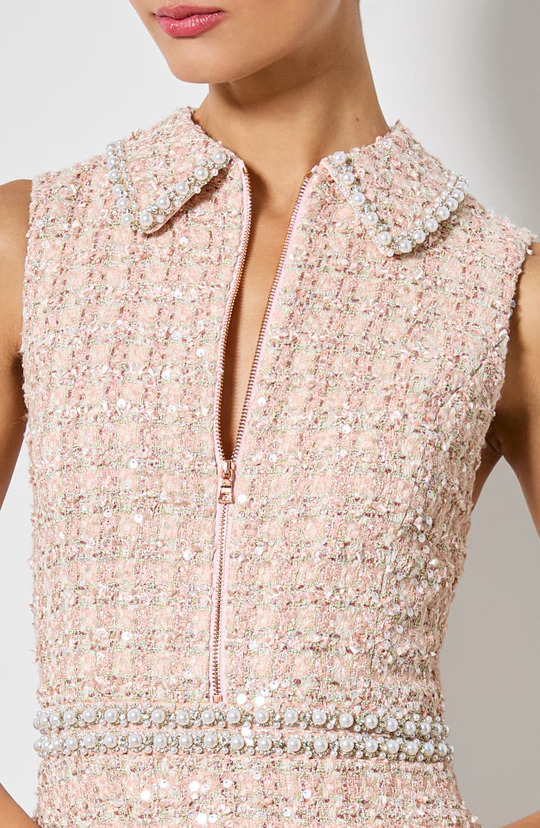 Ellis Embellished Collar Imitation Pearl Trim Tweed Sheath Dress