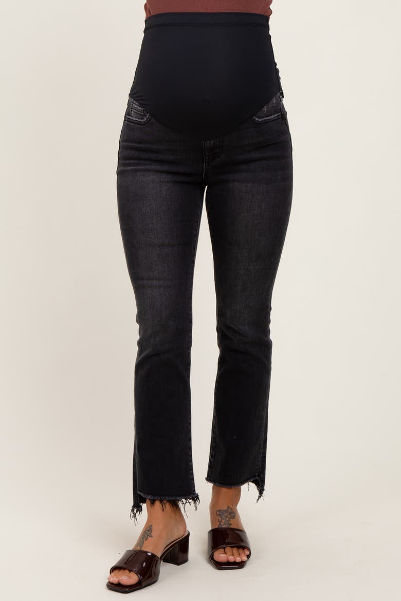 Washed Raw Hem Crop Flare Maternity Jeans, Alternate, color, Black