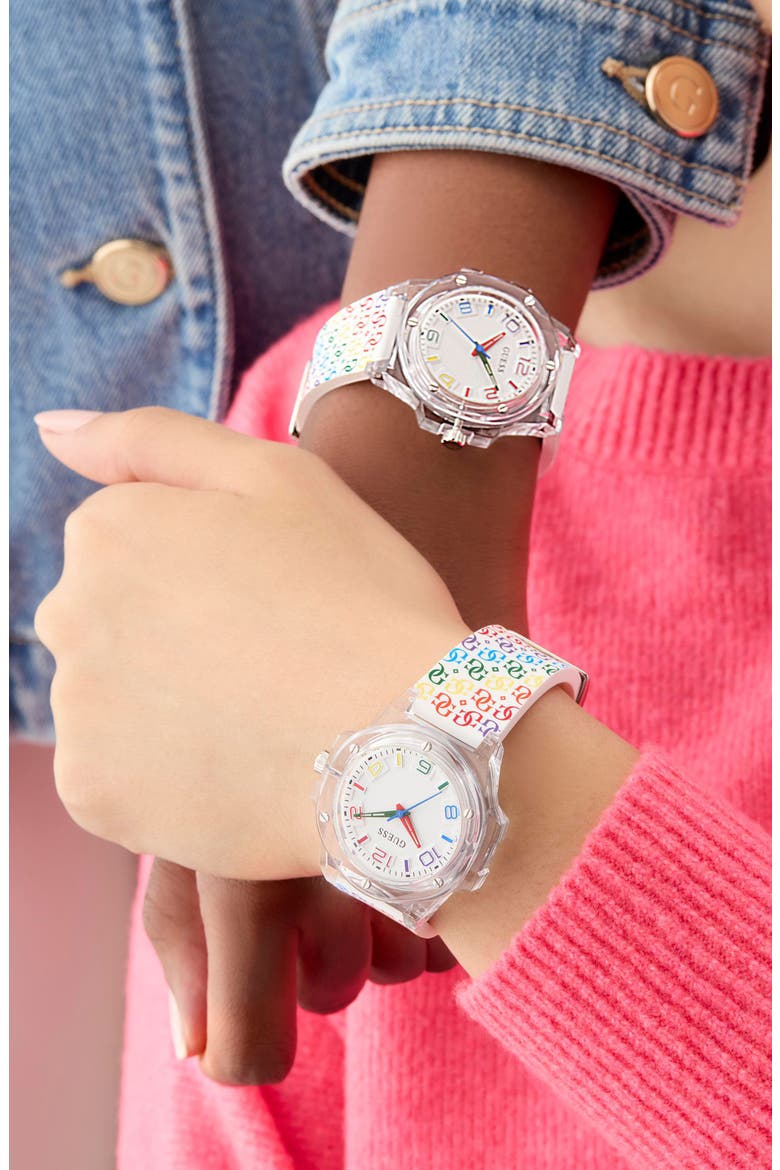 Worn with Pride Rainbow Clear Silicone Strap Watch, 34mm, Alternate, color, MULTI