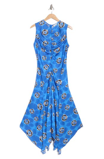 Melloday Ruched Sleeveless Midi Dress In Blue