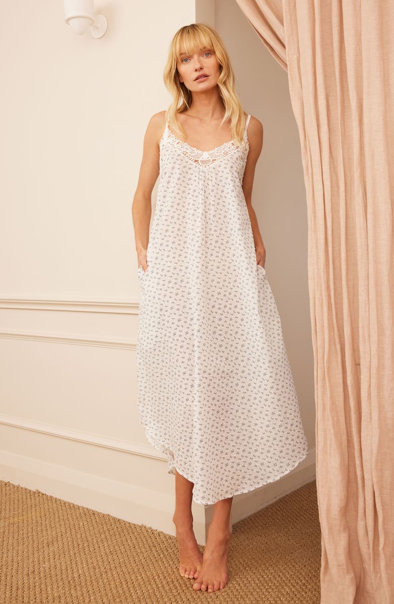 Papinelle Swiss Dot Lace Trim Nightgown, Alternate, color,