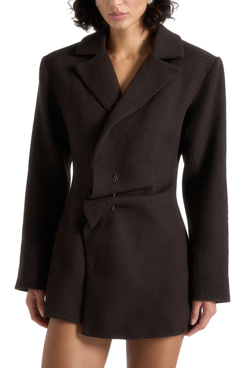Sylvie Oversized Wool Asymmetric Blazer Dress, Alternate, color, Brown