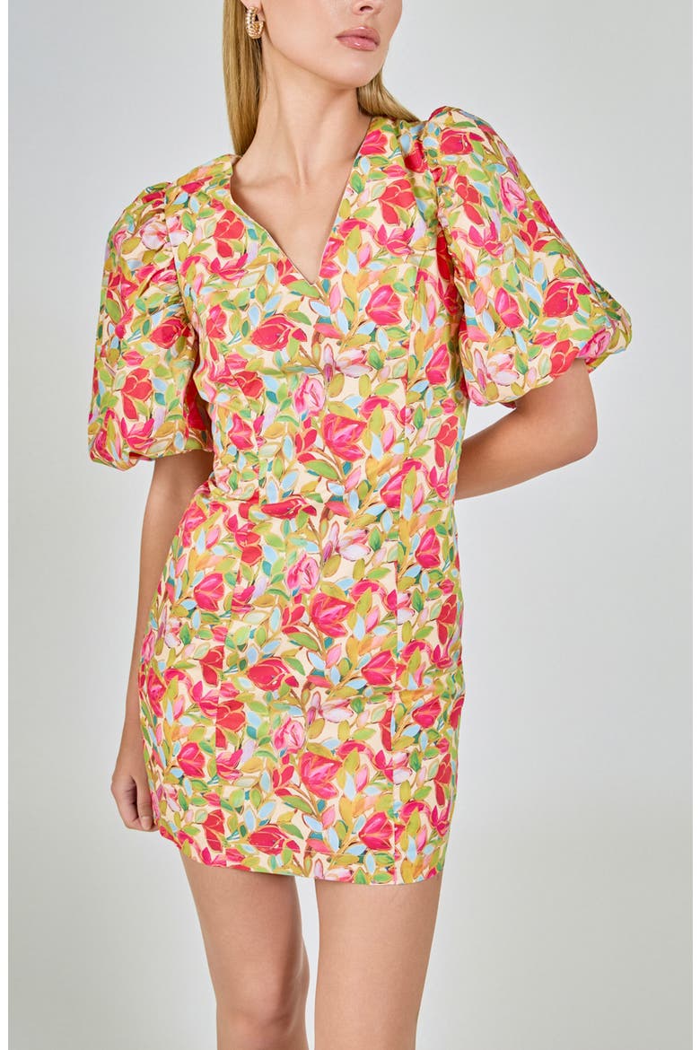 Floral Print Puff Sleeve Minidress, Alternate, color, MULTI