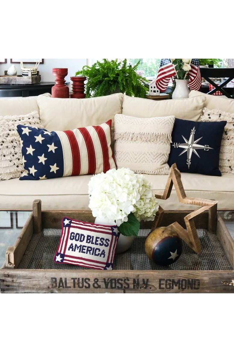 Patriotic "God Bless America" Needlepoint Mini Accent Pillow, 6.5" x 9", Alternate, color, Blue