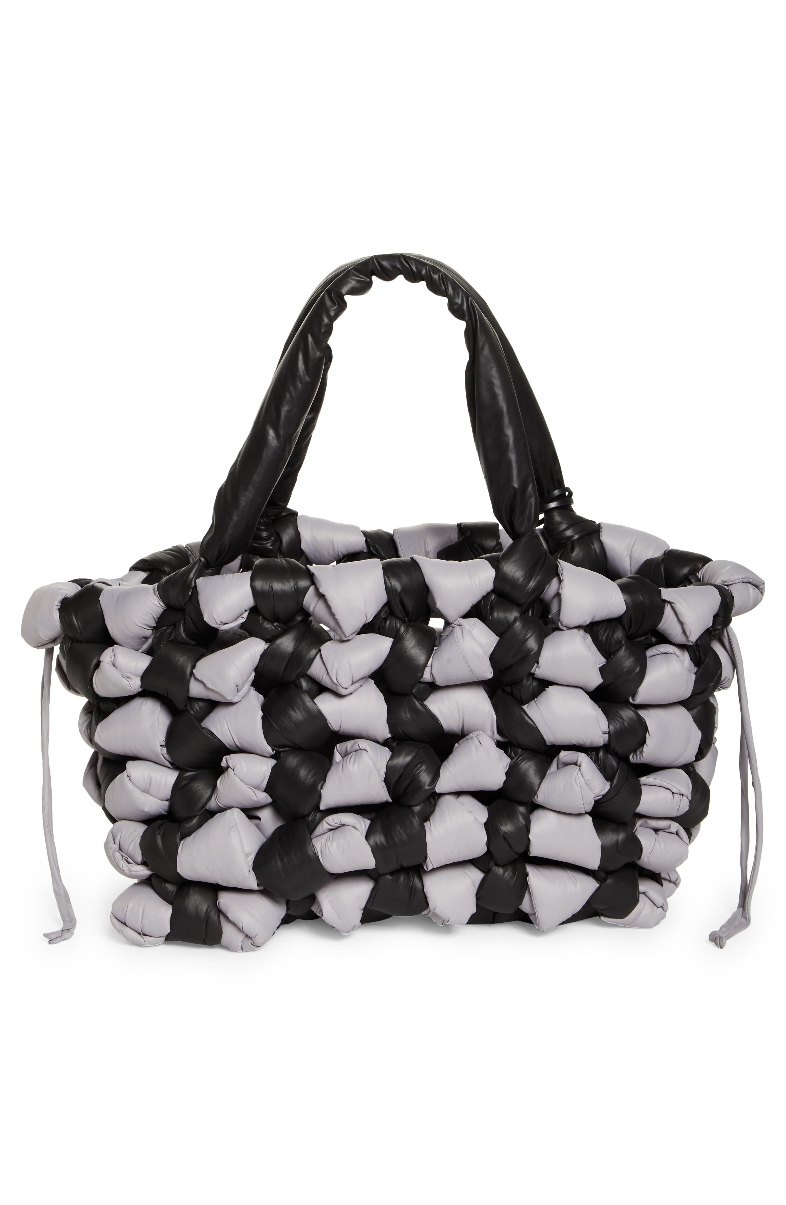 Knotted Leather Tote, Alternate, color, BLACK/ GREY