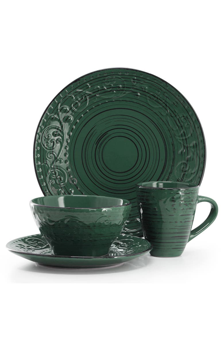 Elama Malibu Sea Glass 16-Piece Dinnerware Set, Alternate, color, Dark Green