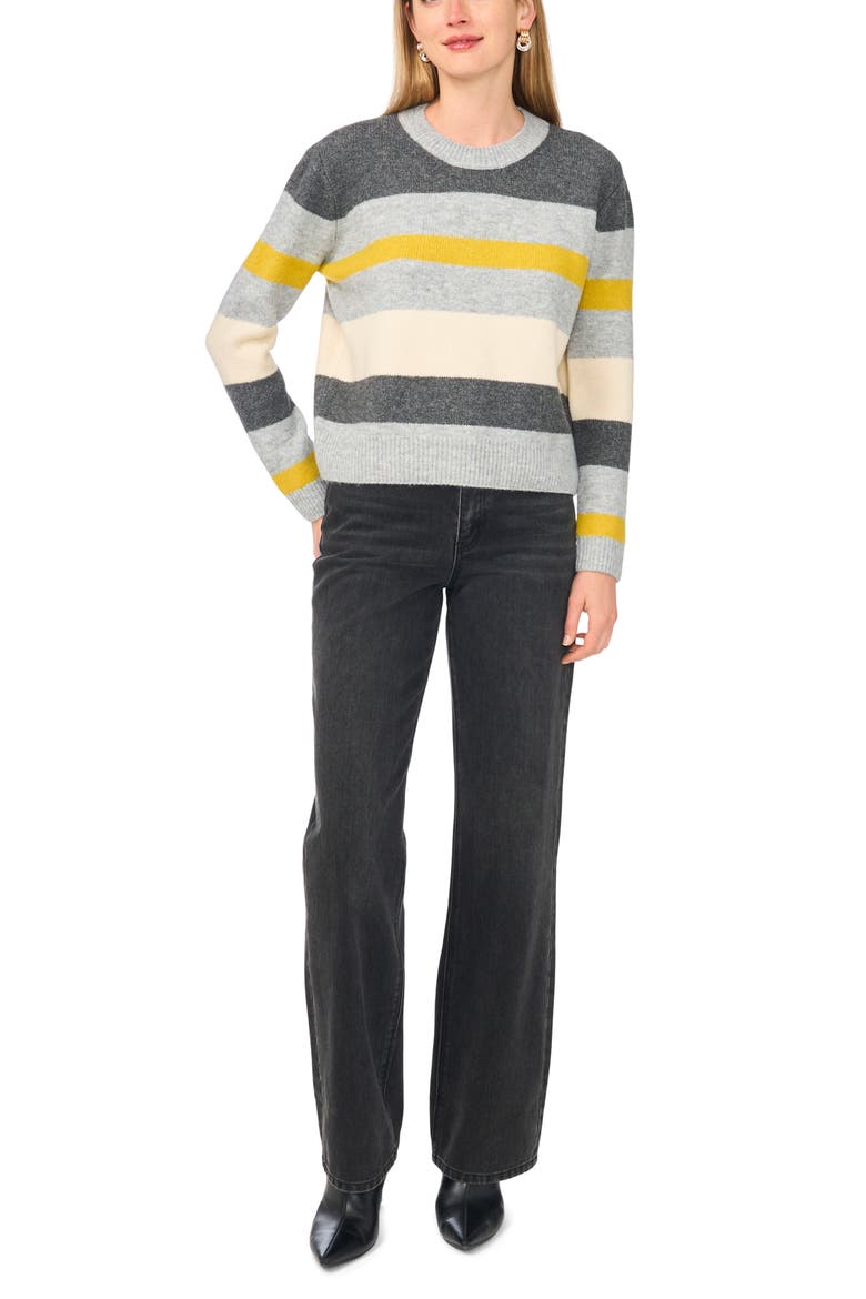 Stripe Crewneck Sweater, Alternate, color, MEDIUM HEATHER GREY