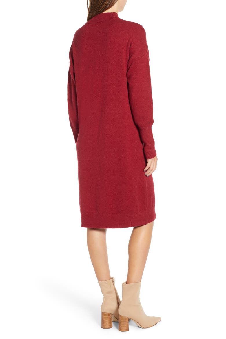 Mock Neck Sweater Dress, Alternate, color, RED TIBETAN