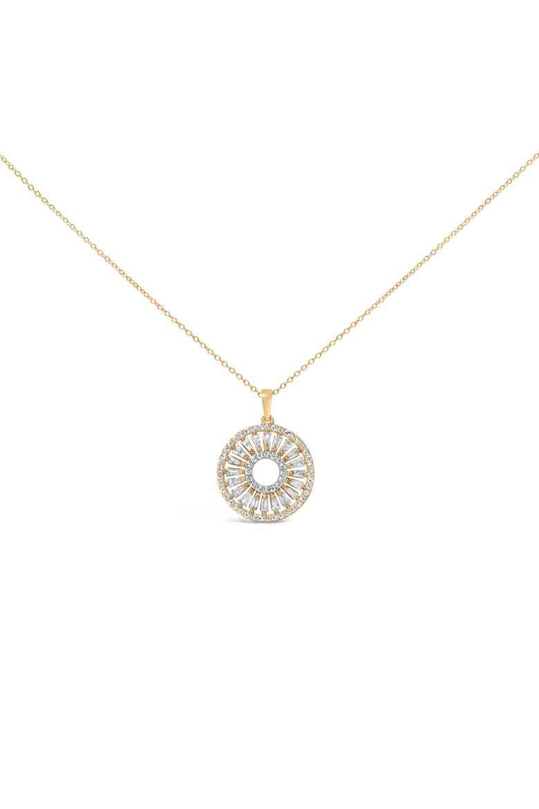 14K Yellow Gold Plated Sterling Silver 1 1/6 Cttw Diamond Sunburst Medallion Pendant Necklace, Main, color, Yellow Gold over Silver