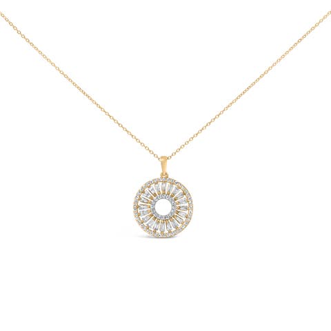 14K Yellow Gold Plated Sterling Silver 1 1/6 Cttw Diamond Sunburst Medallion Pendant Necklace