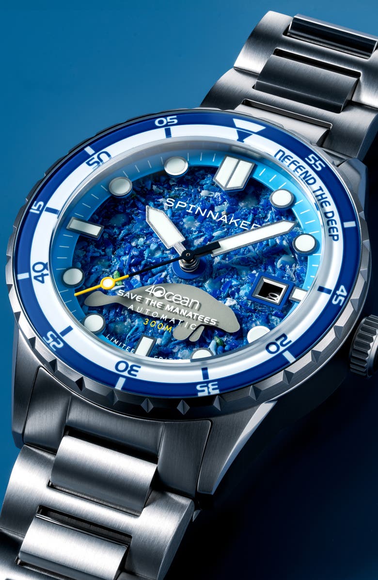 SPINNAKER x 4ocean Hass Manatee Limited Edition Automatic Bracelet Watch, 43mm, Alternate, color, 
