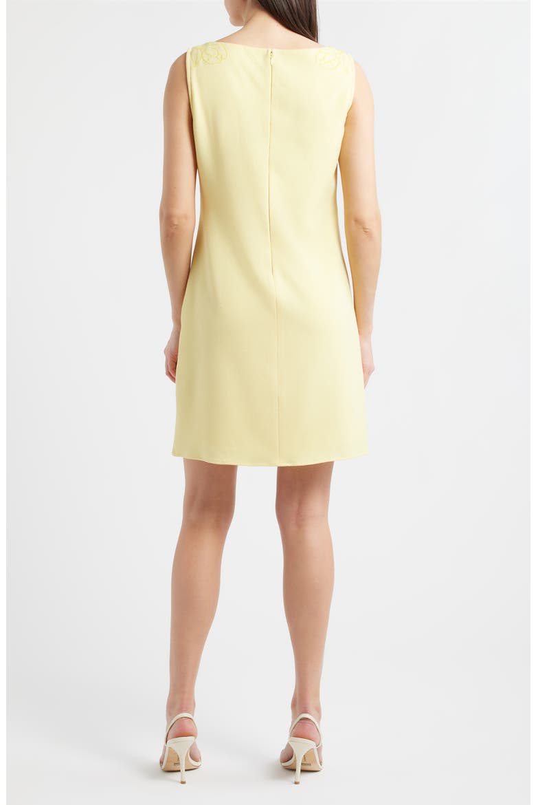 Floral Appliqué Sleeveless Crepe Sheath Dress, Alternate, color, BUTTERCUP